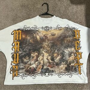 White Graphic Dress Shirt with Vintage Baroque Print